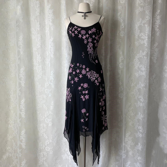 Black Pink Floral Beaded Formal Prom Dress Chiffon Long/Short Homecoming Dress Party Dress gh4620