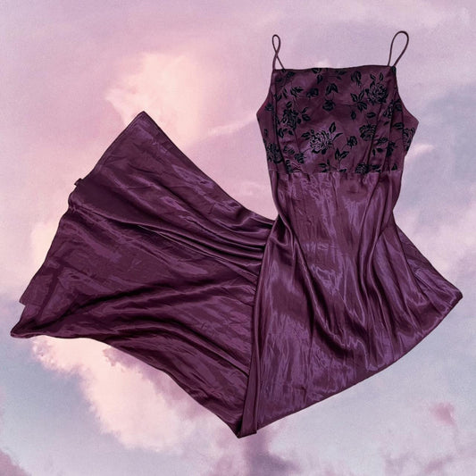 Purple Vintage Elegant Delicate Velvet Floral Spaghetti Strap Long Floor Length Formal Satin Lace Ball Gown Evening Gown Birthday Party Gown Prom Gown gh3833