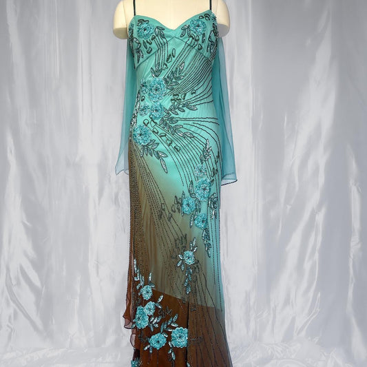 Blue gorgeous exquisite floral beaded long chiffon Prom dress evening dress party dress gh5093