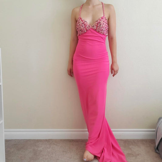 Pink Fashion Elegant V-neck Exquisite Beading Spaghetti Strap Backless Lace-up Long Satin prom dress Evening Dress Party Dress gh3580