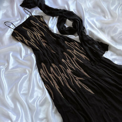 Black Gorgeous Delicate Gold Beaded Rhinestone Spaghetti Straps Long chiffon Ball Gown Evening Gown Party Dress Prom Gown gh3866
