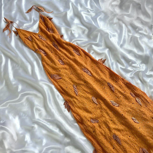Orange gorgeous retro fashion elegant exquisite leaf beading spaghetti strap long chiffon ball gown evening dress birthday party dress prom dress gh3642