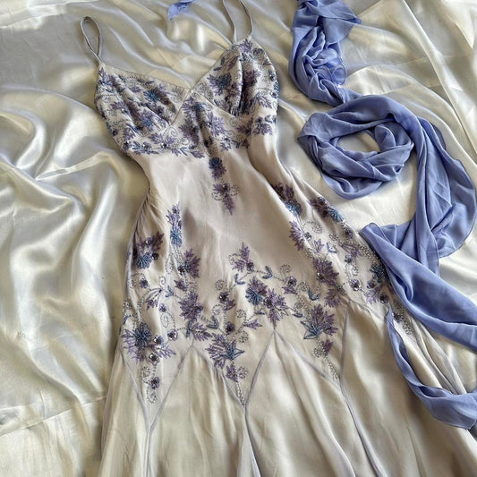Purple fashion elegant exquisite beaded spaghetti strap A-line long chiffon ball gown evening dress party dress gh2919