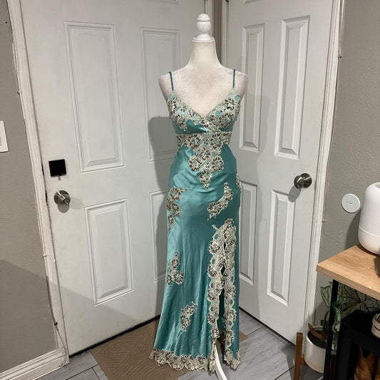 Mint Green Applique Lace Long Satin Prom Gown Evening Gown Graduation Dress gh4565