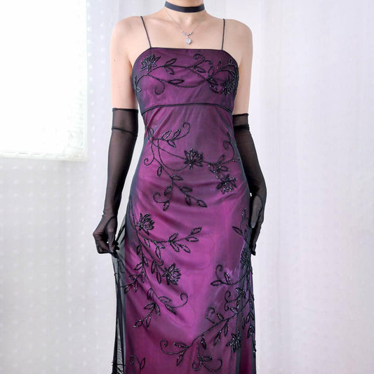 Purple Delicate Beading Long Tulle Ball Gown Evening Dress Party Dress Prom Dress gh4484
