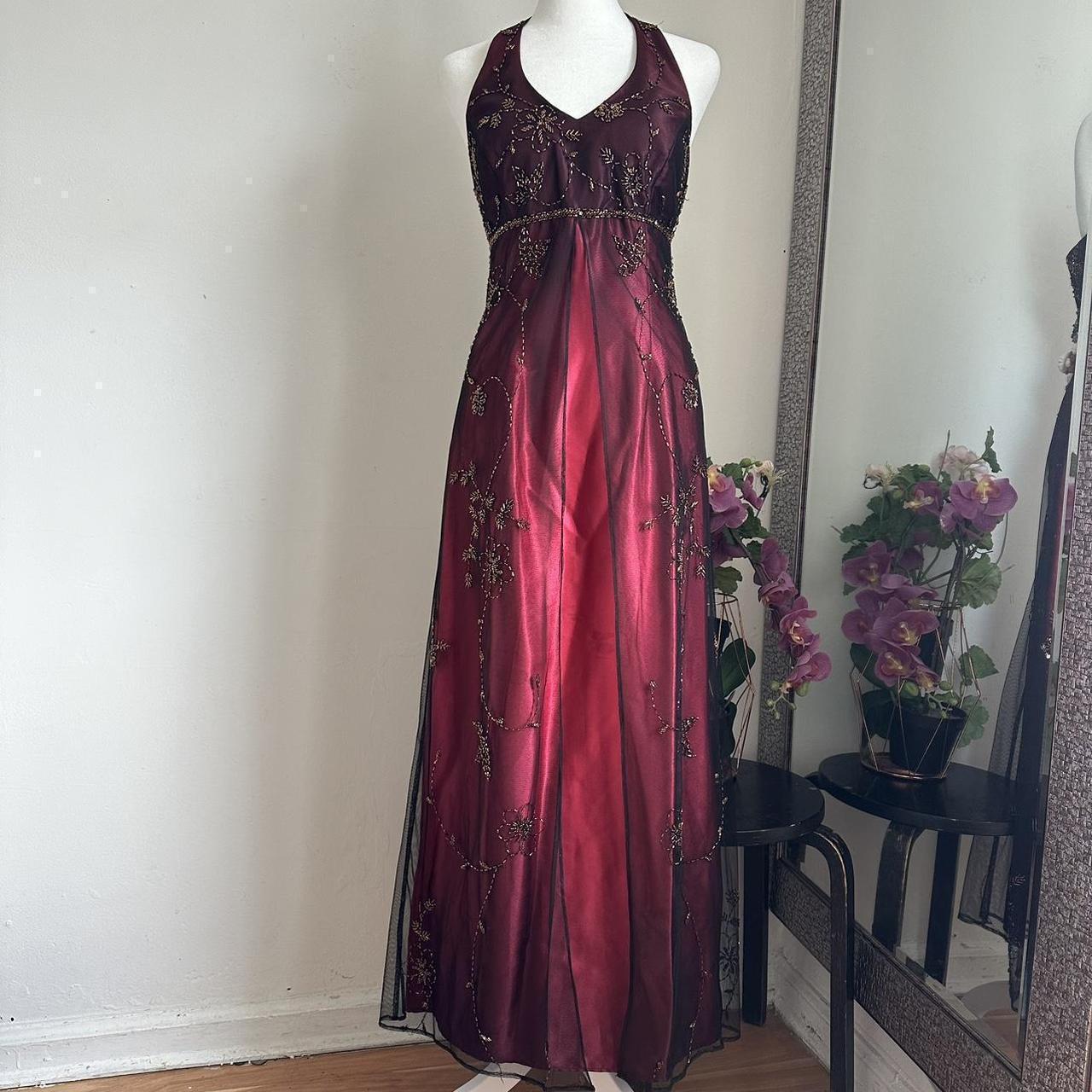 Burgundy Vintage Fashion Stunning Elegant Exquisite Beaded Long Satin tulle High Waist Formal Gothic Ball Gown Evening Gown Birthday Party Gown Prom Gown Graduation Gown gh3890