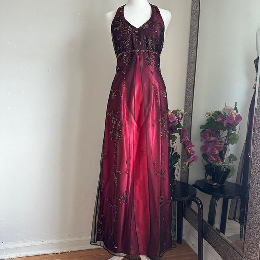 Burgundy Vintage Fashion Stunning Elegant Exquisite Beaded Long Satin tulle High Waist Formal Gothic Ball Gown Evening Gown Birthday Party Gown Prom Gown Graduation Gown gh3890