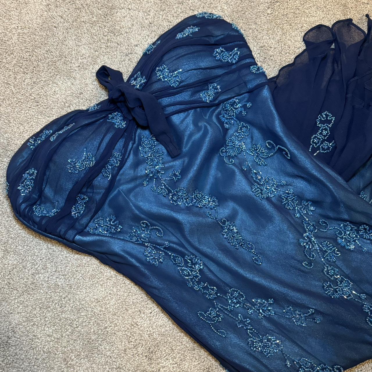 Blue Gorgeous Flowing Retro Beautiful Elegant Delicate Floral Beaded Long Chiffon Ball Gown Evening Gown Party Dress Prom Dress gh3904