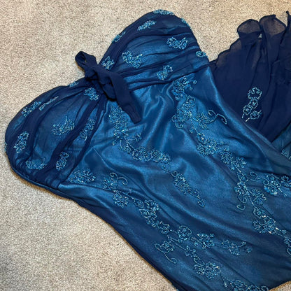 Blue Gorgeous Flowing Retro Beautiful Elegant Delicate Floral Beaded Long Chiffon Ball Gown Evening Gown Party Dress Prom Dress gh3904