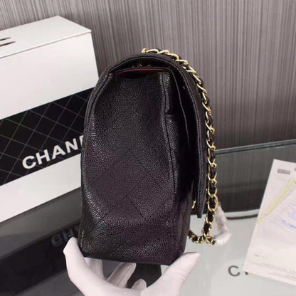 CHANEL Classic Maxi Handbag GRAINED CALFSKIN & GOLD METAL