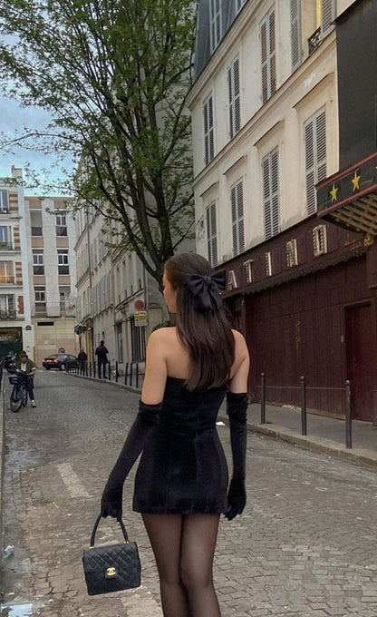 Simple Sheath Strapless 18th Birthday Dresses Black Velvet Birthday Outfits P1037