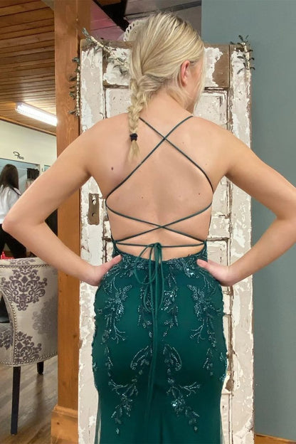 Backless Mermaid Green Lace Long Prom Dress Green Lace Formal Dress P1064
