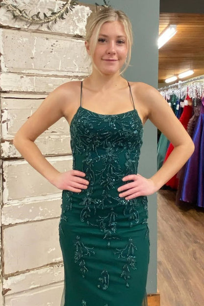 Backless Mermaid Green Lace Long Prom Dress Green Lace Formal Dress P1064