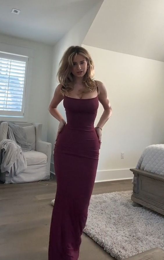 Burgundy Prom Dresses Sheath Straps Evening Dresses P1077