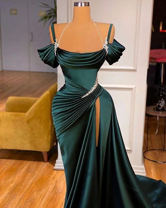 Mermaid Strapless Burgundy Long Slit Prom Dress Evening Dresses P1092