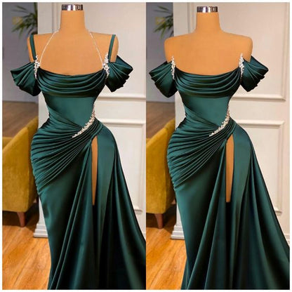 Mermaid Strapless Burgundy Long Slit Prom Dress Evening Dresses P1092