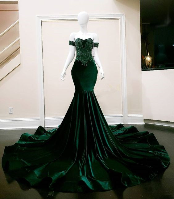 Sexy Mermaid Strapless Long Dark Green Prom Dress Evening Dresses P1095