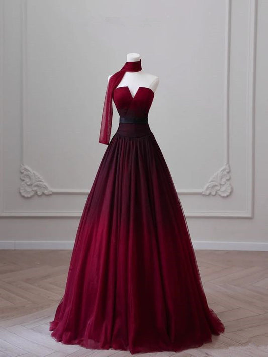 Sexy Ball Gown Strapless Long Burgundy Prom Dress Evening Dresses P1096