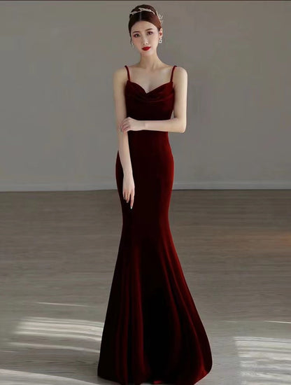 Sexy Mermaid Long Burgundy Prom Dress Evening Dresses P1097