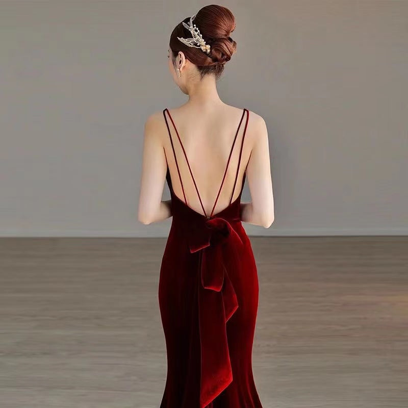 Sexy Mermaid Long Burgundy Prom Dress Evening Dresses P1097