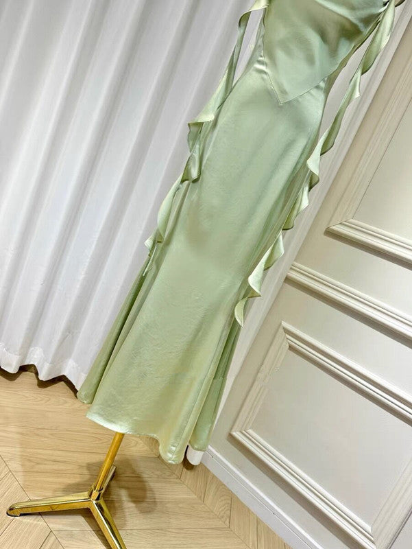 Sheath Spaghetti Straps Long Prom Dresses Mint Green Backless Prom Dress P1099