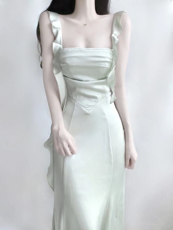Sheath Spaghetti Straps Long Prom Dresses Mint Green Backless Prom Dress P1099