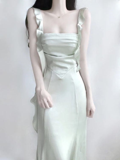Sheath Spaghetti Straps Long Prom Dresses Mint Green Backless Prom Dress P1099