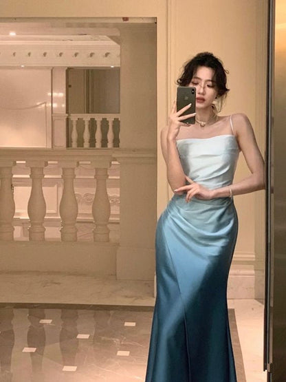 Elegant Sheath Straps Blue Prom Dresses Formal Dress P1109