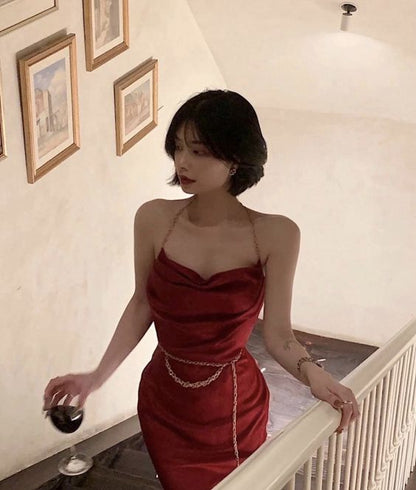 Elegant Sheath Straps Red Prom Dresses Long Formal Dress P1111
