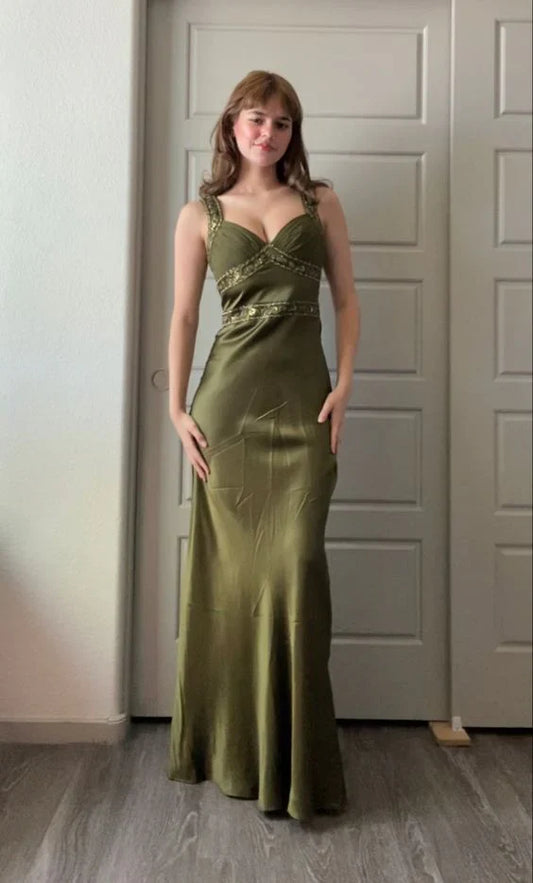 Olive Green Vintage Fashion Elegant Beading Bodycon Long Prom Gown Evening Dress Party Dress gh3459