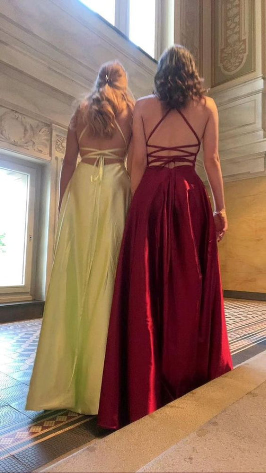 Elegant A line Burgundy Slit Prom Dresses Long Formal Dress P1117