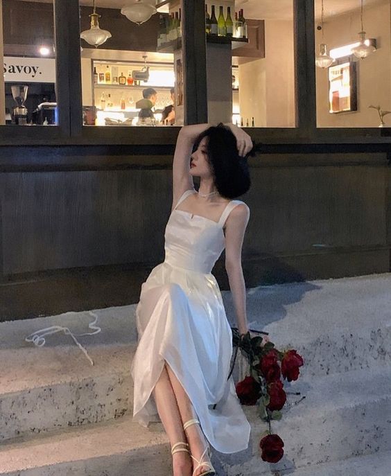 Modest A line White Straps Birthday Dresses 22th Birthday Outfit P1121