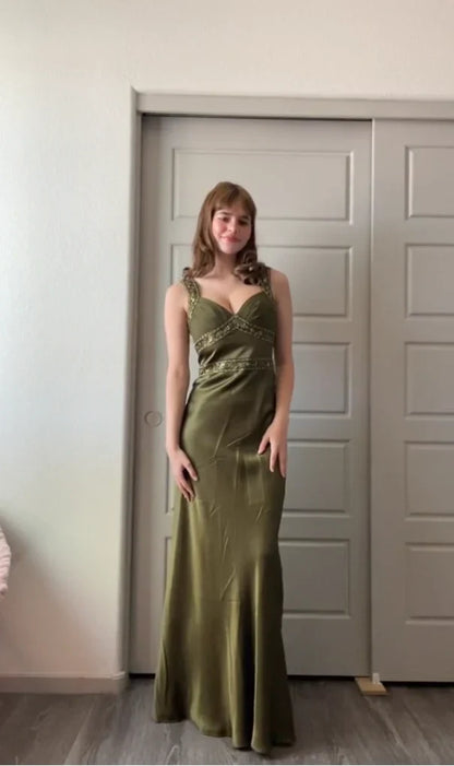 Olive Green Vintage Fashion Elegant Beading Bodycon Long Prom Gown Evening Dress Party Dress gh3459