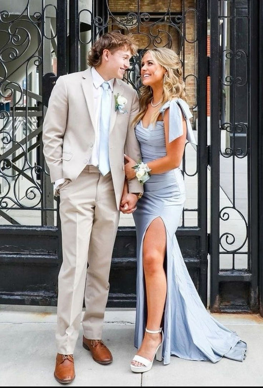 Mermaid Straps Floor Length Sleeveless Light Sky Blue Prom Dress P1159