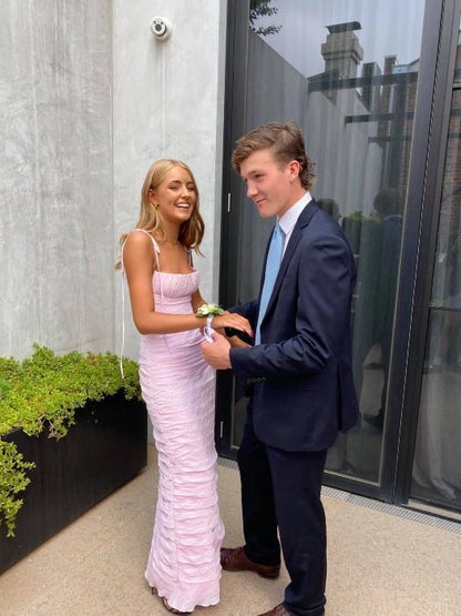 Simple Mermaid Spaghetti Straps Floor Length Sleeveless Pink Prom Dress P1162