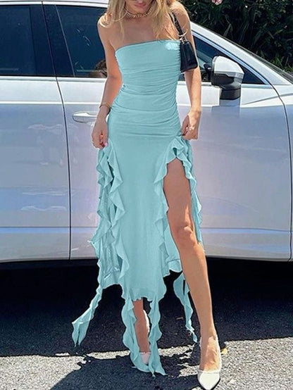 Mermaid Strapless Prom Dresses Side Slit Prom Dress P1171