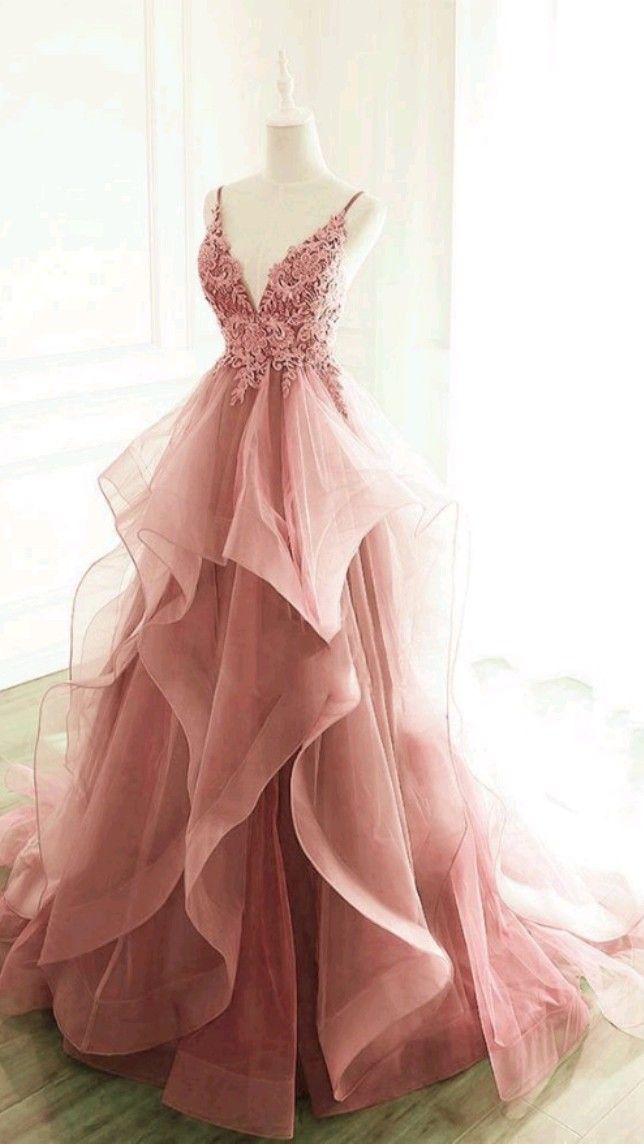 Ball Gown Pink Floor Length Sleeveless Lace Prom Dress P1174