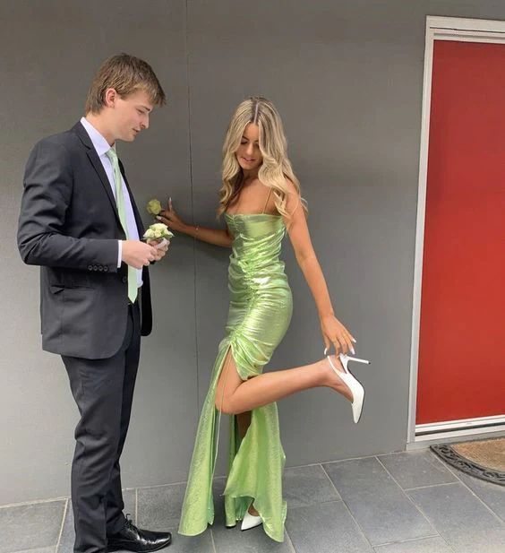 Mermaid Straps Sage Green Floor Length Sleeveless Prom Dress P1188