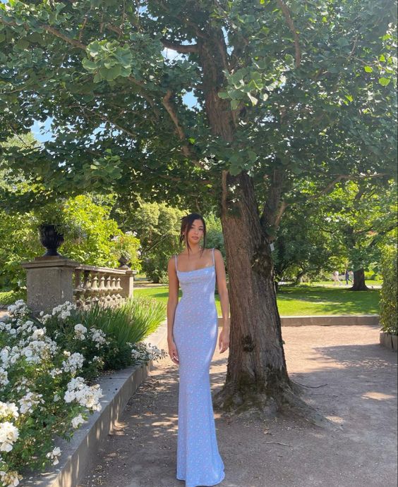 Vintage Mermaid Straps Light Sky Blue Floor Length Sleeveless Prom Dress P1190