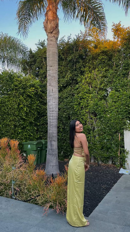 Vintage Mermaid 2 Pieces Yellow Floor Length Sleeveless Prom Dress P1191