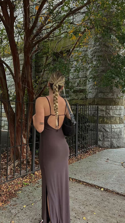 Vintage Mermaid Sleeveless Long Brown Prom Dress P1202