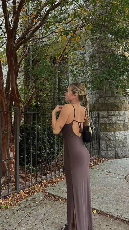 Vintage Mermaid Sleeveless Long Brown Prom Dress P1202