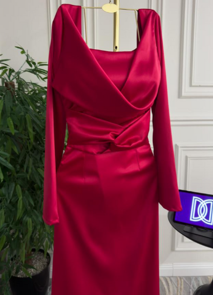 Sexy Mermaid Long Sleeves Red Prom Dresses P1206