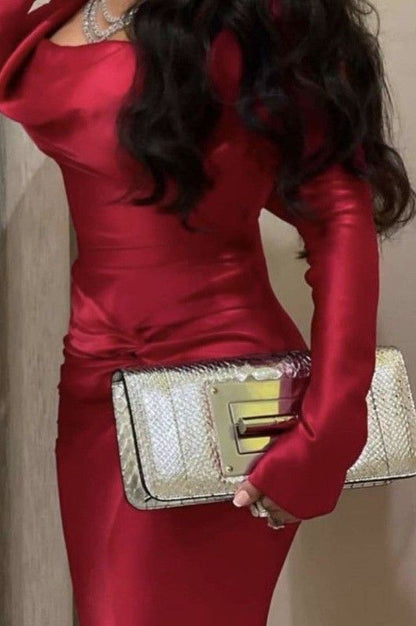 Sexy Mermaid Long Sleeves Red Prom Dresses P1206