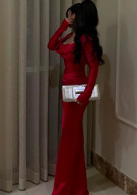 Sexy Mermaid Long Sleeves Red Prom Dresses P1206