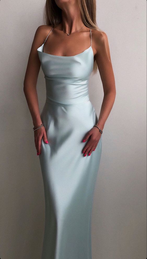 Modest Sheath Straps Light Sky Blue Prom Dresses P1222