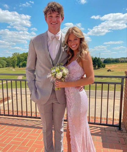 Pink Shiny Elegant Fashion V-Neck Mermaid Long Sequin Slit Sexy Floor-Length Ball Gown Evening Gown Party Dress gh3478