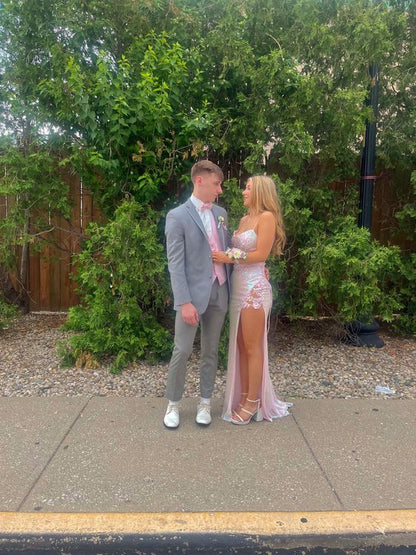 Pink Shiny Elegant Fashion V-Neck Mermaid Long Sequin Slit Sexy Floor-Length Ball Gown Evening Gown Party Dress gh3478