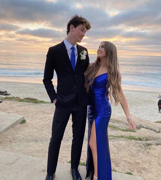 Modest Mermaid Long Royal Blue Slit Prom Dresses P1244