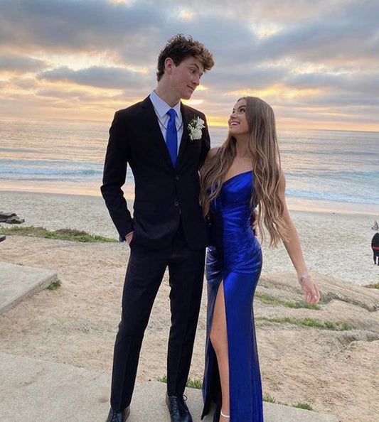 Modest Mermaid Long Royal Blue Slit Prom Dresses P1244